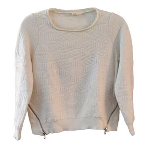 Anthropologie Moth Ivory Textured Pullover Sweater w/ Zipper Details - Size XSP